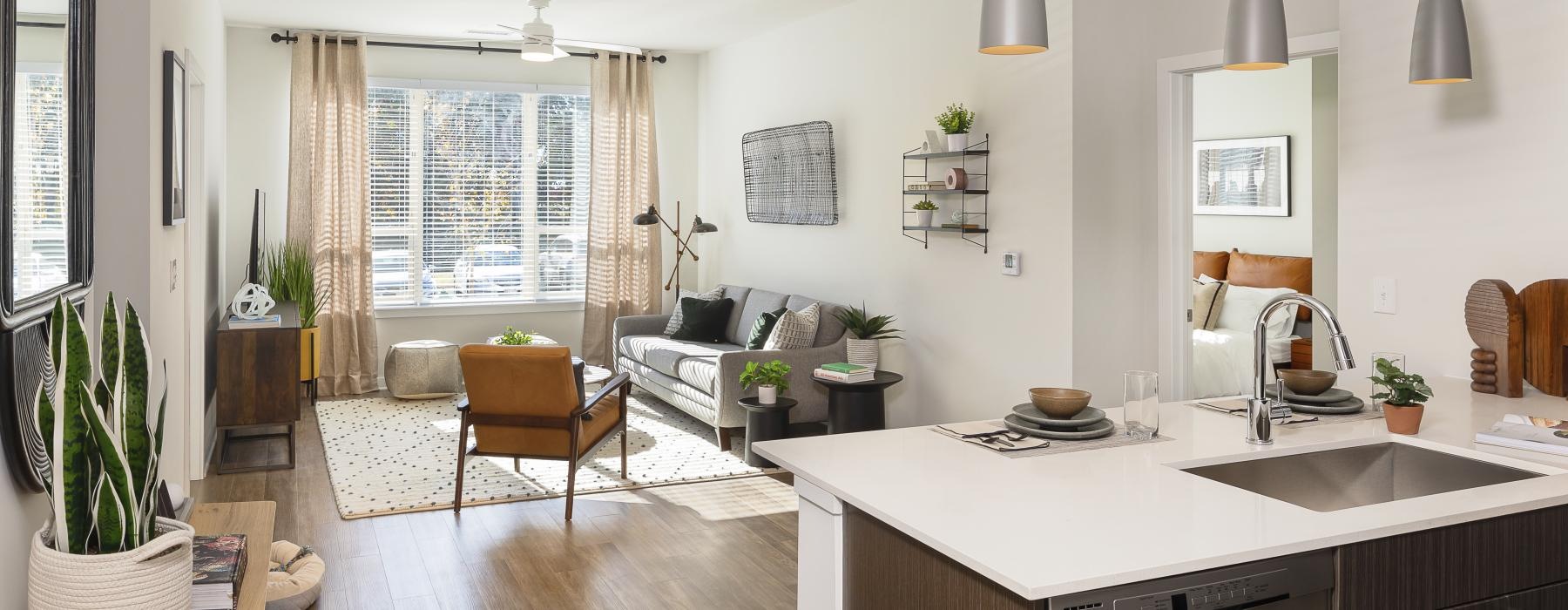 a kitchen with a large island