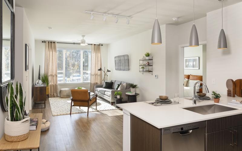 a kitchen with a large island