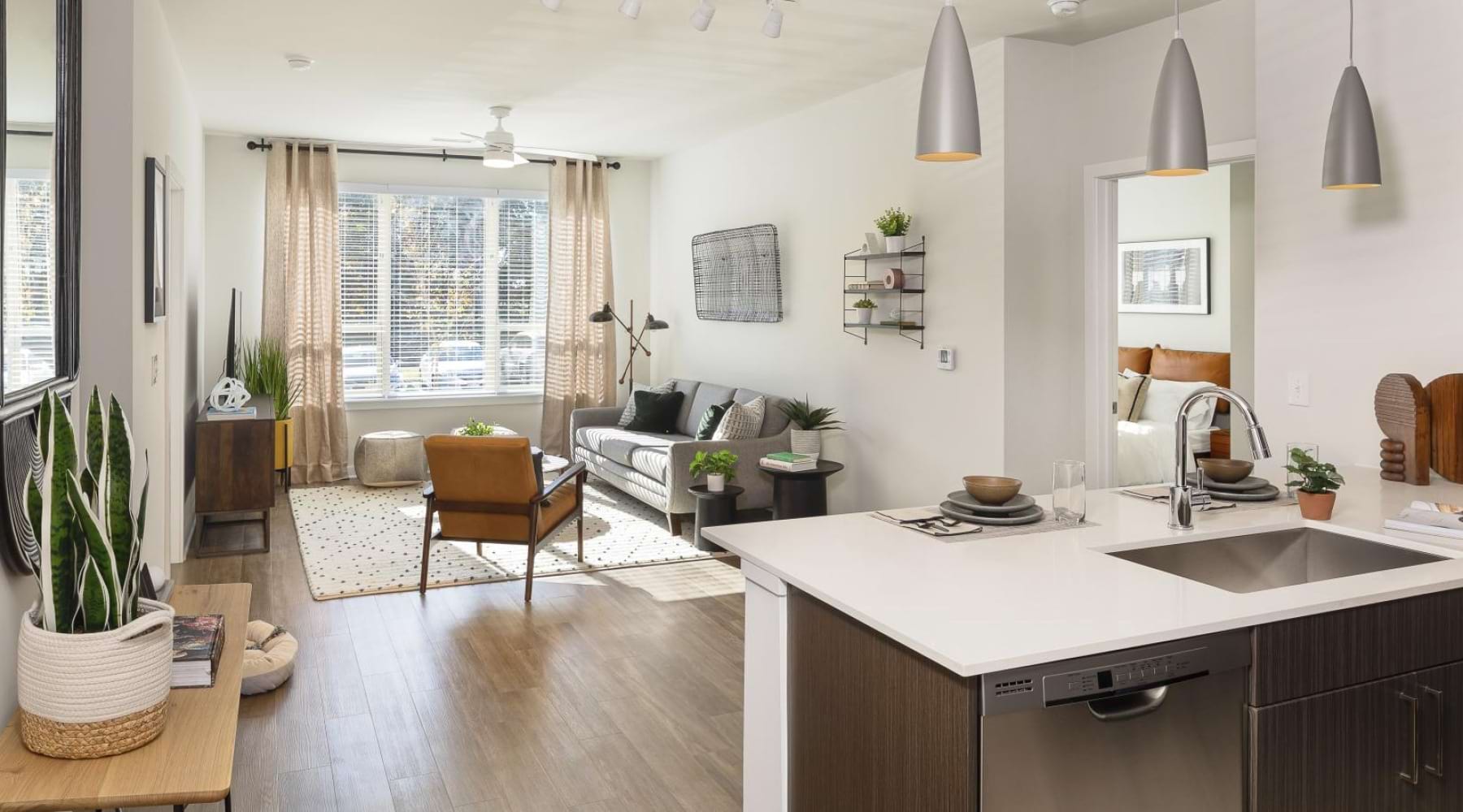 a kitchen with a large island